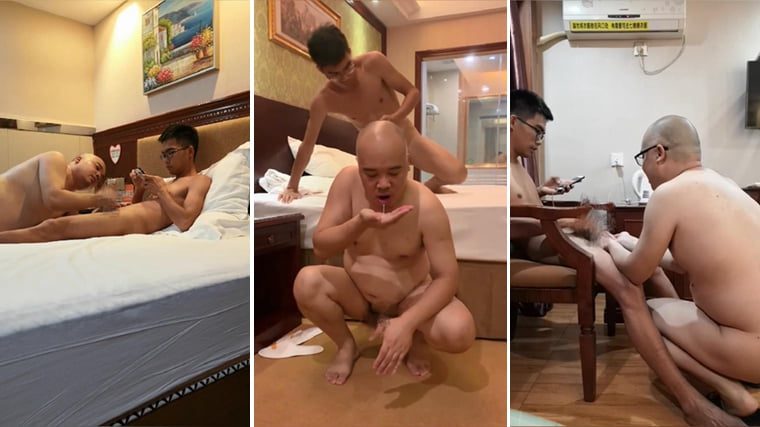 Bald Uncle Meets Glasses Man Privately in Hotel - Wanke Video