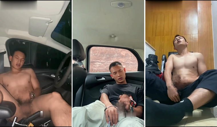 A man with short hair and short hair is secretly masturbating in the car——Video of Wanke
