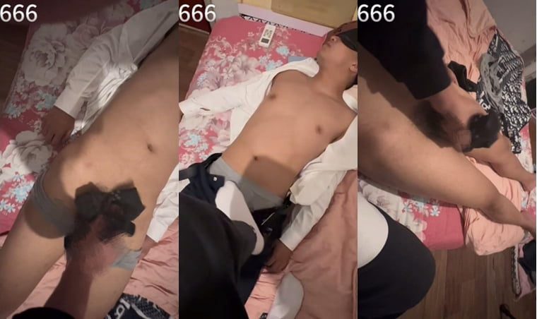 Mi Hao Tiancai, a straight man with a huge penis in formal wear, masturbates - Wanke Video
